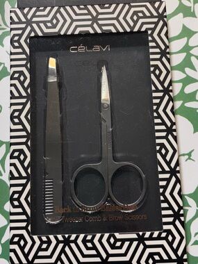 Celavi Brow Grooming Kit - Tweezers, Scissors & Comb - New in Box
